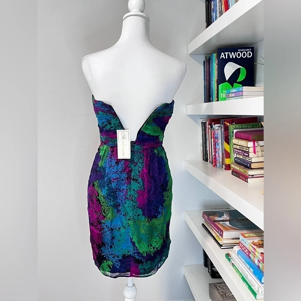 Shoshanna jewel tone strapless Mini dress silk fit and flare sz 0 cocktail party - Picture 5 of 15